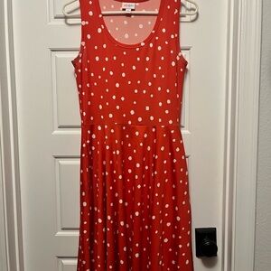 LuLaRoe Peach and White Polka Dot Midi Dress